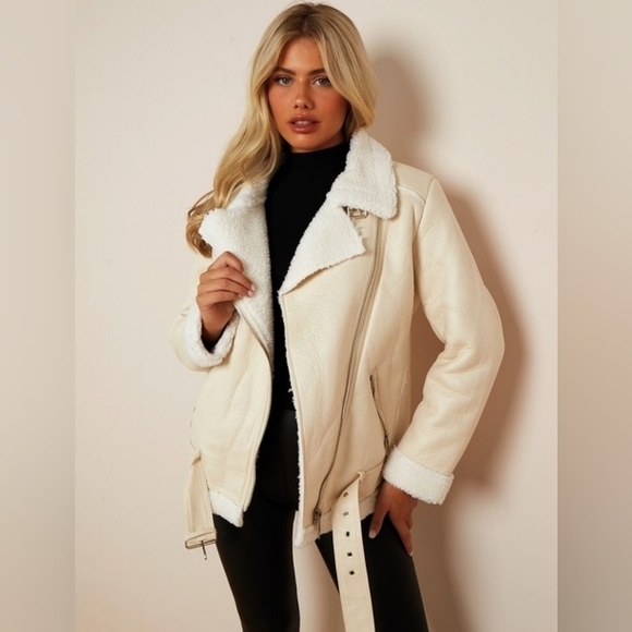 Topshop Jackets & Blazers - Topshop faux leather aviator jacket with faux fur trim